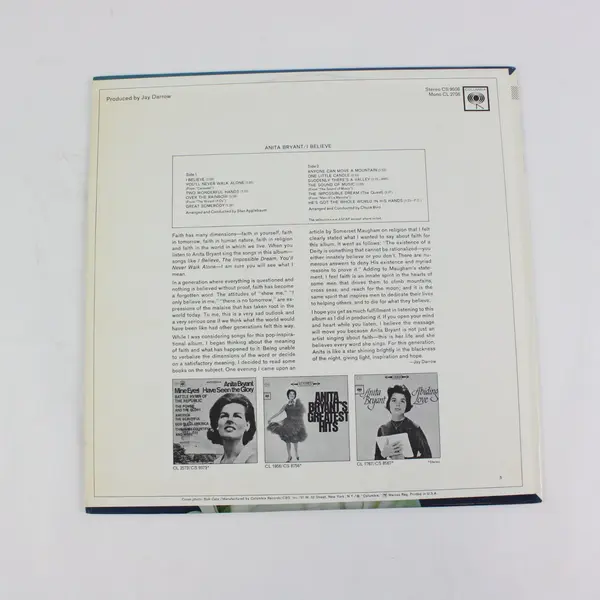 Anita Bryant ‎– I Believe 12" Vinyl Record