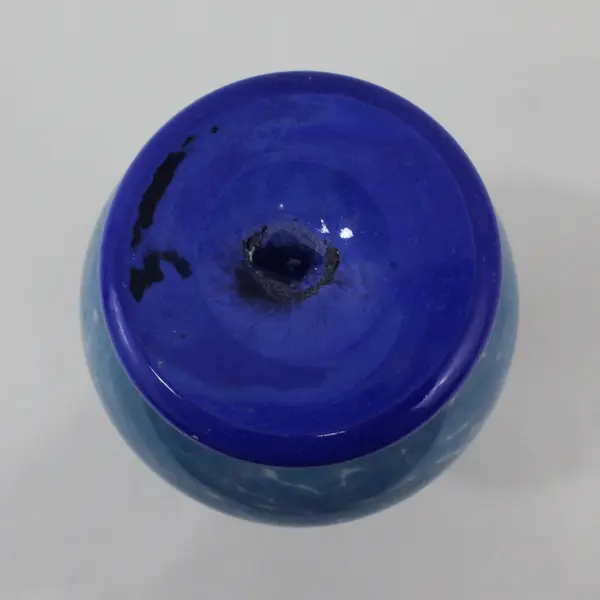 Hand Blown Art Glass Vase Mottled Blue Applied Handles 11.5 Inch
