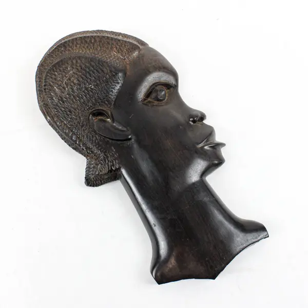 Vintage African Tribal Carved Wood Male Female Profile Wall Plaques