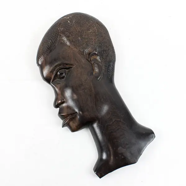 Vintage African Tribal Carved Wood Male Female Profile Wall Plaques