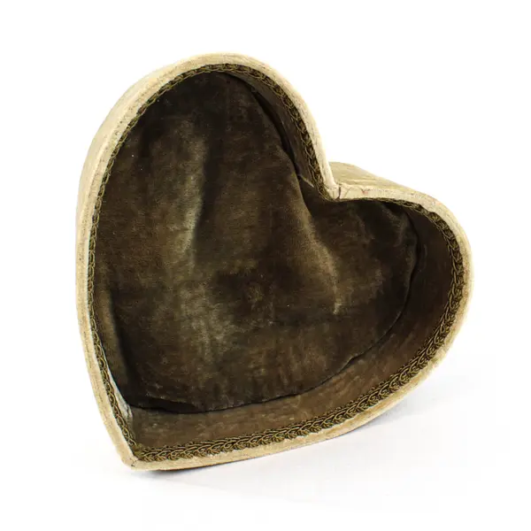 Vintage Heart Shaped Fabric Covered Trinket Box Padded Satin Lid Roses