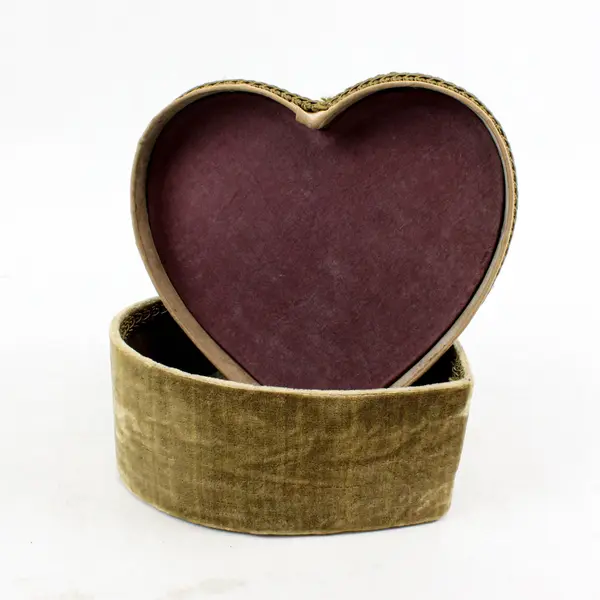 Vintage Heart Shaped Fabric Covered Trinket Box Padded Satin Lid Roses