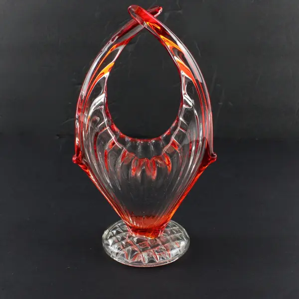 Vintage MCM Orange Clear Art Glass Vase 8" Mid Century Modern