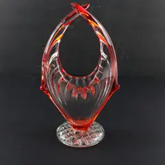 Vintage MCM Orange Clear Art Glass Vase 8" Mid Century Modern