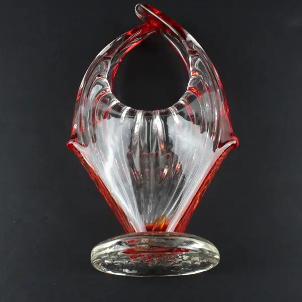 Vintage MCM Orange Clear Art Glass Vase 8" Mid Century Modern