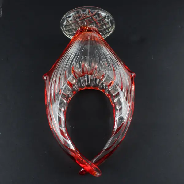 Vintage MCM Orange Clear Art Glass Vase 8" Mid Century Modern