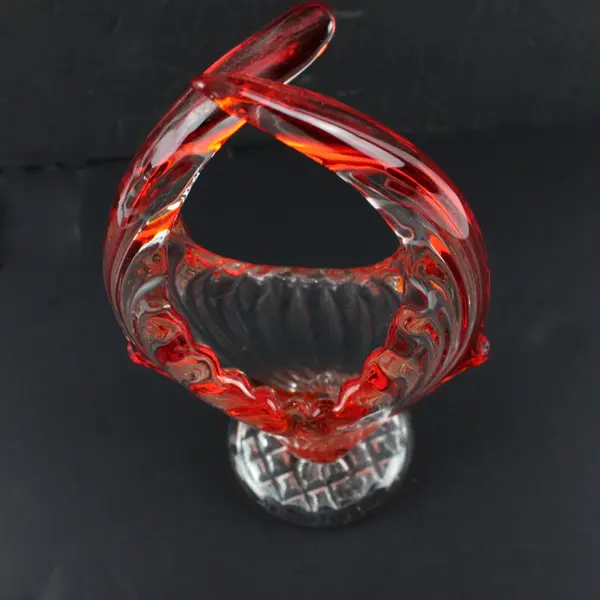 Vintage MCM Orange Clear Art Glass Vase 8" Mid Century Modern