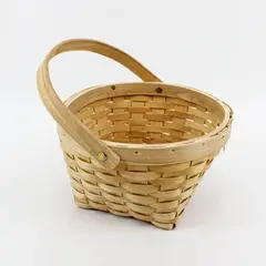 Vintage Handwoven Basket Swinging Handle 9x10 Wood