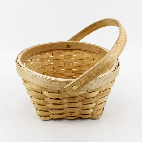 Vintage Handwoven Basket Swinging Handle 9x10 Wood