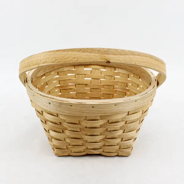 Vintage Handwoven Basket Swinging Handle 9x10 Wood