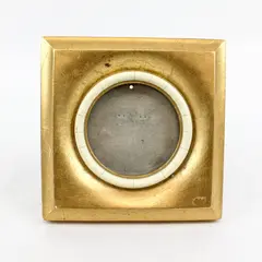 Vintage Terragraphics 8x8 Square Frame Gold Leaf White Border Circular Opening