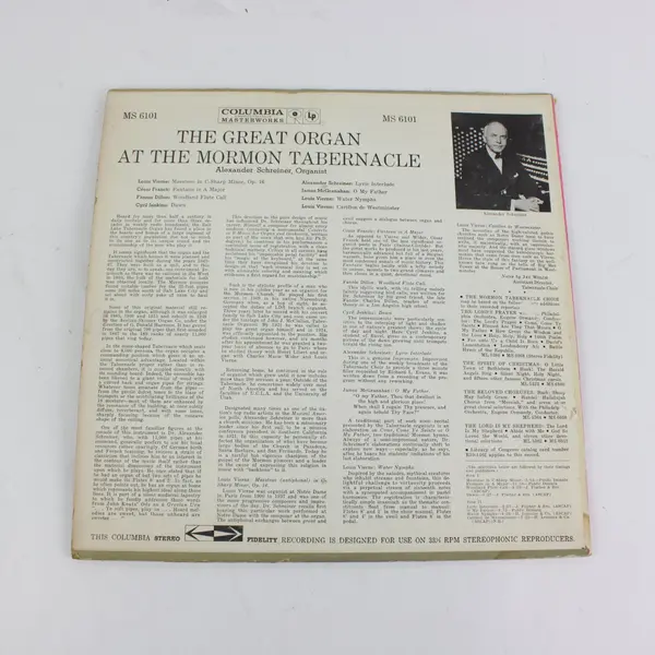 Columbia Masterworks Great Organ at Mormon Tabernacle Alexander Schreiner 12" LP