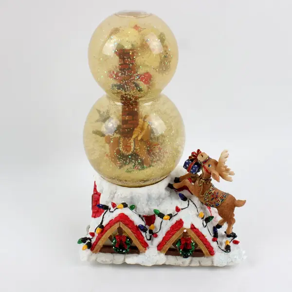 Enesco Fa-La-La 2001 Santa Chimney Musical Waterball Snow Globe 463054 WORKS