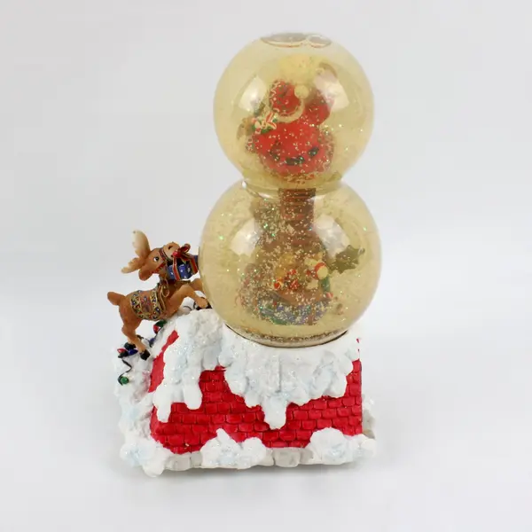 Enesco Fa-La-La 2001 Santa Chimney Musical Waterball Snow Globe 463054 WORKS
