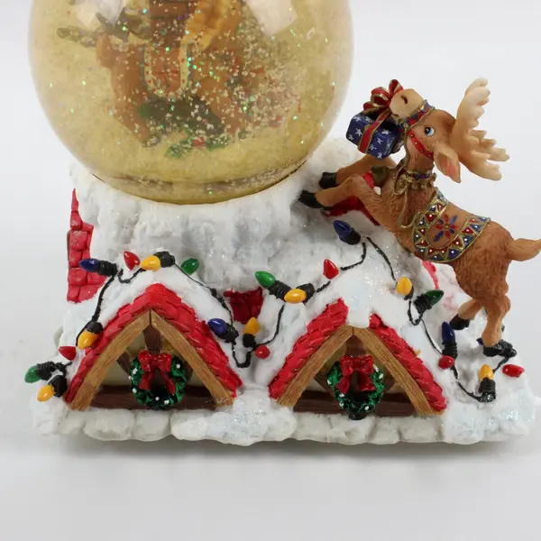 Enesco Fa-La-La 2001 Santa Chimney Musical Waterball Snow Globe 463054 WORKS