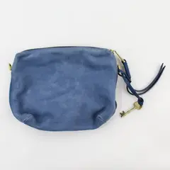 Fossil Small Blue Leather Zipper Pouch Purse Wallet Cosmetic Bag