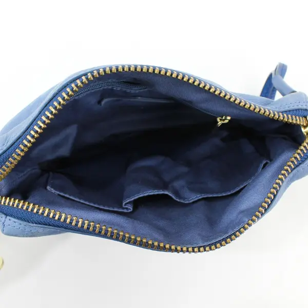 Fossil Small Blue Leather Zipper Pouch Purse Wallet Cosmetic Bag