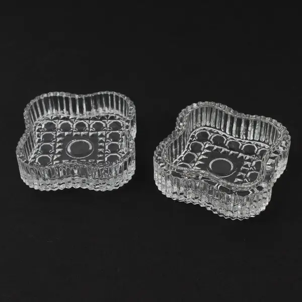 Vintage ALCO Pair of 2 Square Crystal Trinket Boxes Jewelry Keepsake 2.5"