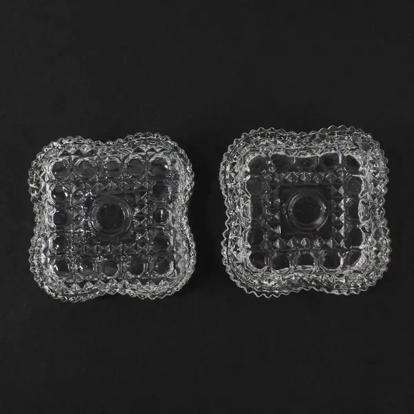 Vintage ALCO Pair of 2 Square Crystal Trinket Boxes Jewelry Keepsake 2.5"