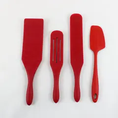 Lot of 4 Red Silicone Kitchen Utensils Spurtle Spatula, One Slotted Fiesta