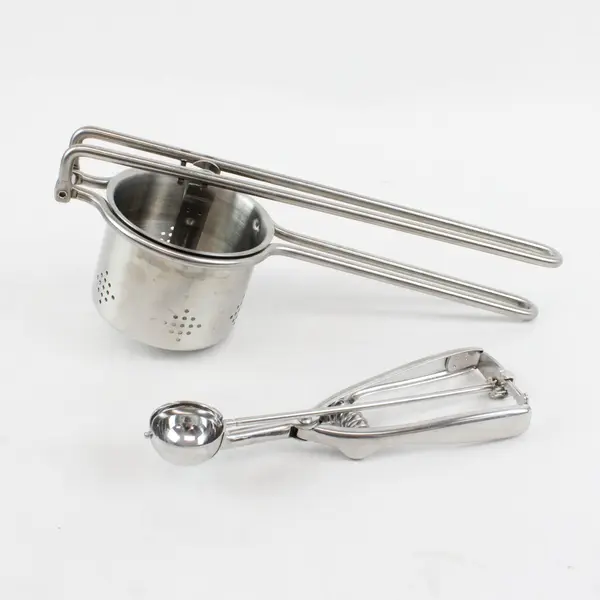 Lot of 2 Kitchen Tools Stainless Steel Potato Ricer and Scoop