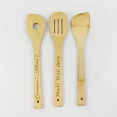 Lot of 3 Bamboo Kitchen Utensils Personalized Engraved Set Spatula Turner