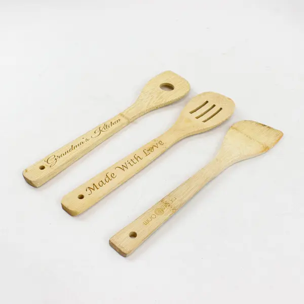 Lot of 3 Bamboo Kitchen Utensils Personalized Engraved Set Spatula Turner