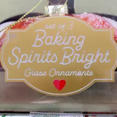 Pink Sky 2025 Set of 3 Baking Spirits Bright Glass Ornaments Boxed
