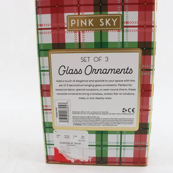 Pink Sky 2025 Set of 3 Baking Spirits Bright Glass Ornaments Boxed