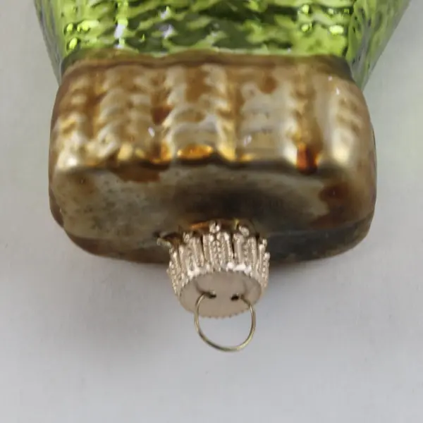 Vintage Glass Mitten Christmas Ornament Green Gold Snowflake 5in Good