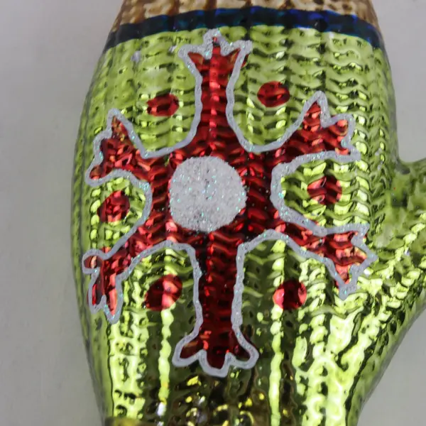 Vintage Glass Mitten Christmas Ornament Green Gold Snowflake 5in Good