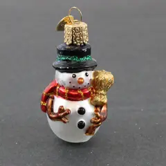 Old World Christmas Miniature Mr Snowy Glass Ornament 2.5" Red Scarf Good