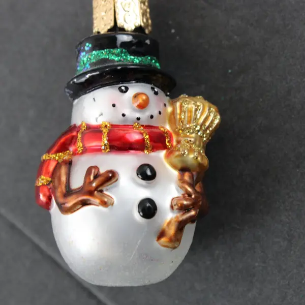 Old World Christmas Miniature Mr Snowy Glass Ornament 2.5" Red Scarf Good