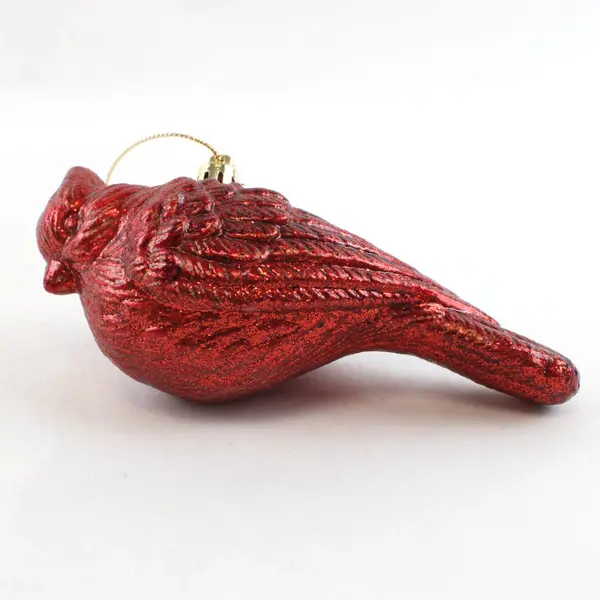 Hand Blown Red W/Glitter Cardinal Glass Ornament 2.5" Tall Good