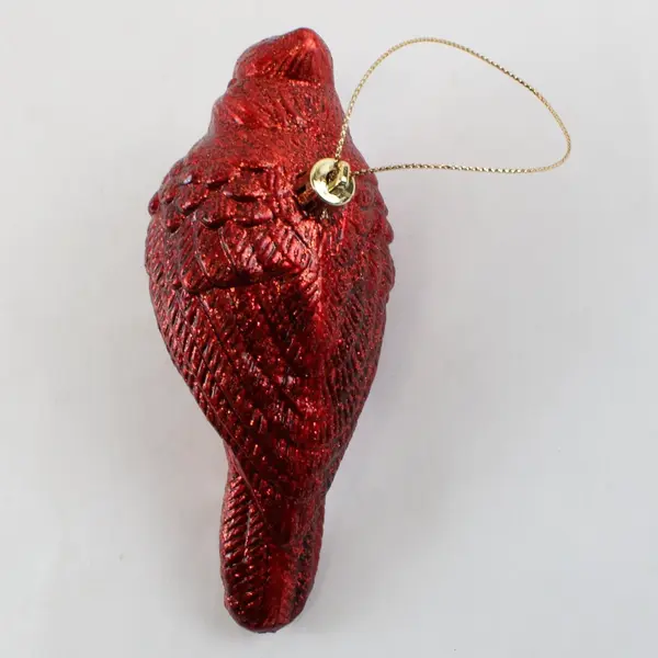 Hand Blown Red W/Glitter Cardinal Glass Ornament 2.5" Tall Good