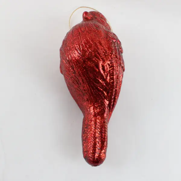Hand Blown Red W/Glitter Cardinal Glass Ornament 2.5" Tall Good