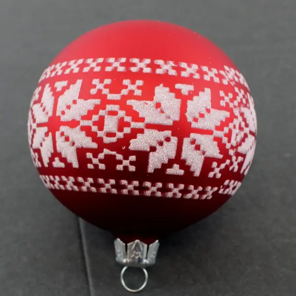 Matte Red With White Glitter Christmas Ball Nordic Sweater Snowflake Design 3.5"