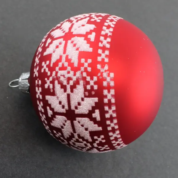 Matte Red With White Glitter Christmas Ball Nordic Sweater Snowflake Design 3.5"