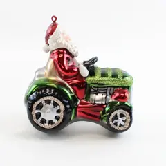 Santa Ornament Driving Red Green Festive Tractor 4.5" Tall Good