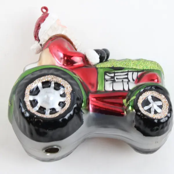 Santa Ornament Driving Red Green Festive Tractor 4.5" Tall Good