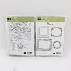 Lot of 2 Stampin' Up! Rubber Stamp Sets World Map and Frame It 