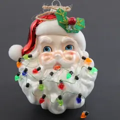 Vintage Blown Glass Santa Claus Head Ornament Mini String Lights 5 Inch