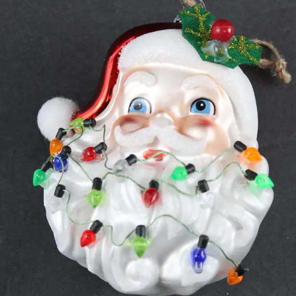 Vintage Blown Glass Santa Claus Head Ornament Mini String Lights 5 Inch