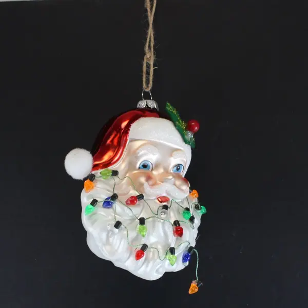 Vintage Blown Glass Santa Claus Head Ornament Mini String Lights 5 Inch