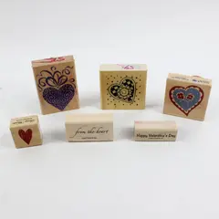 Lot of 6 Rubber & Wood Stamps Valentines/Hearts theme Assorted Brands 
