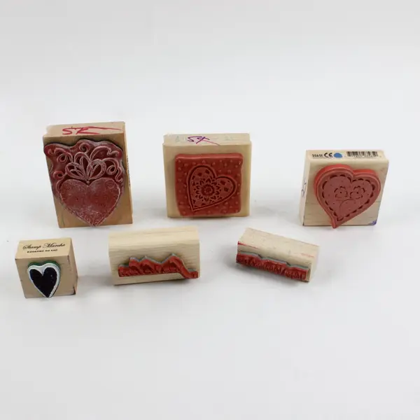 Lot of 6 Rubber & Wood Stamps Valentines/Hearts theme Assorted Brands 