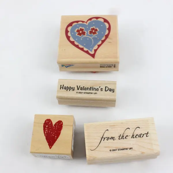 Lot of 6 Rubber & Wood Stamps Valentines/Hearts theme Assorted Brands 