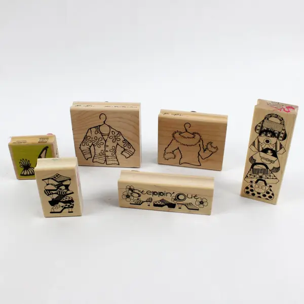 Lot of 6 Stampin' Up! Rubber Wood Fashion Apparel Stamps Assorted Brands
