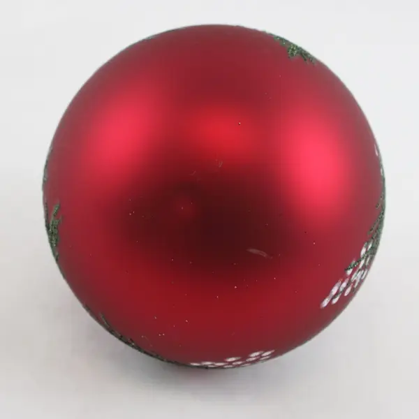 Hand Painted Red Glass Christmas Ball Ornament Green Glitter White Dots 3.75in