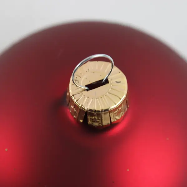 Hand Painted Red Glass Christmas Ball Ornament Green Glitter White Dots 3.75in